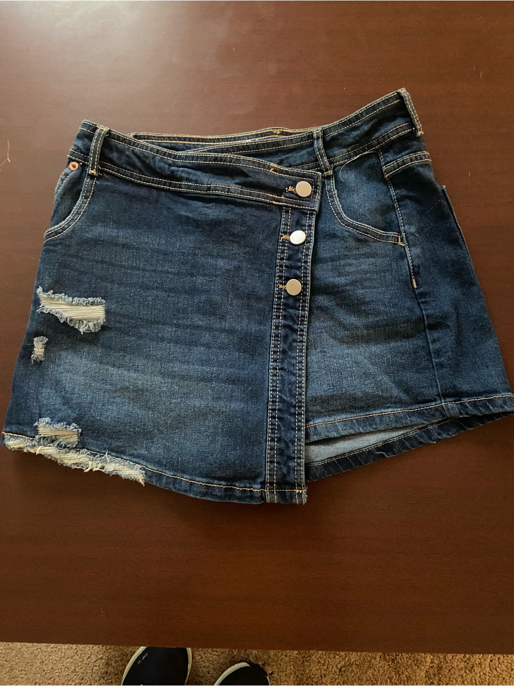 No Boundaries Dark Blue Denim Mini Skirt/Shorts with Contrast Stitching